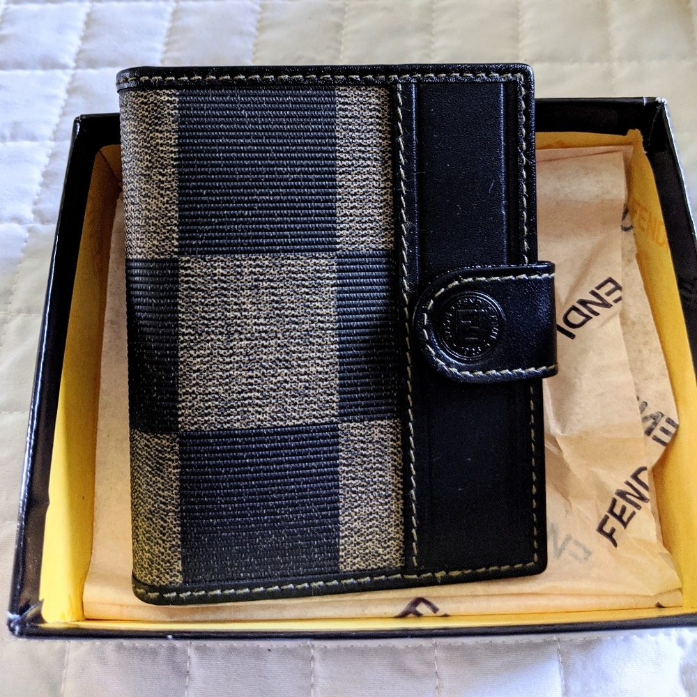 Vintage new Fendi card holder wallet black squares